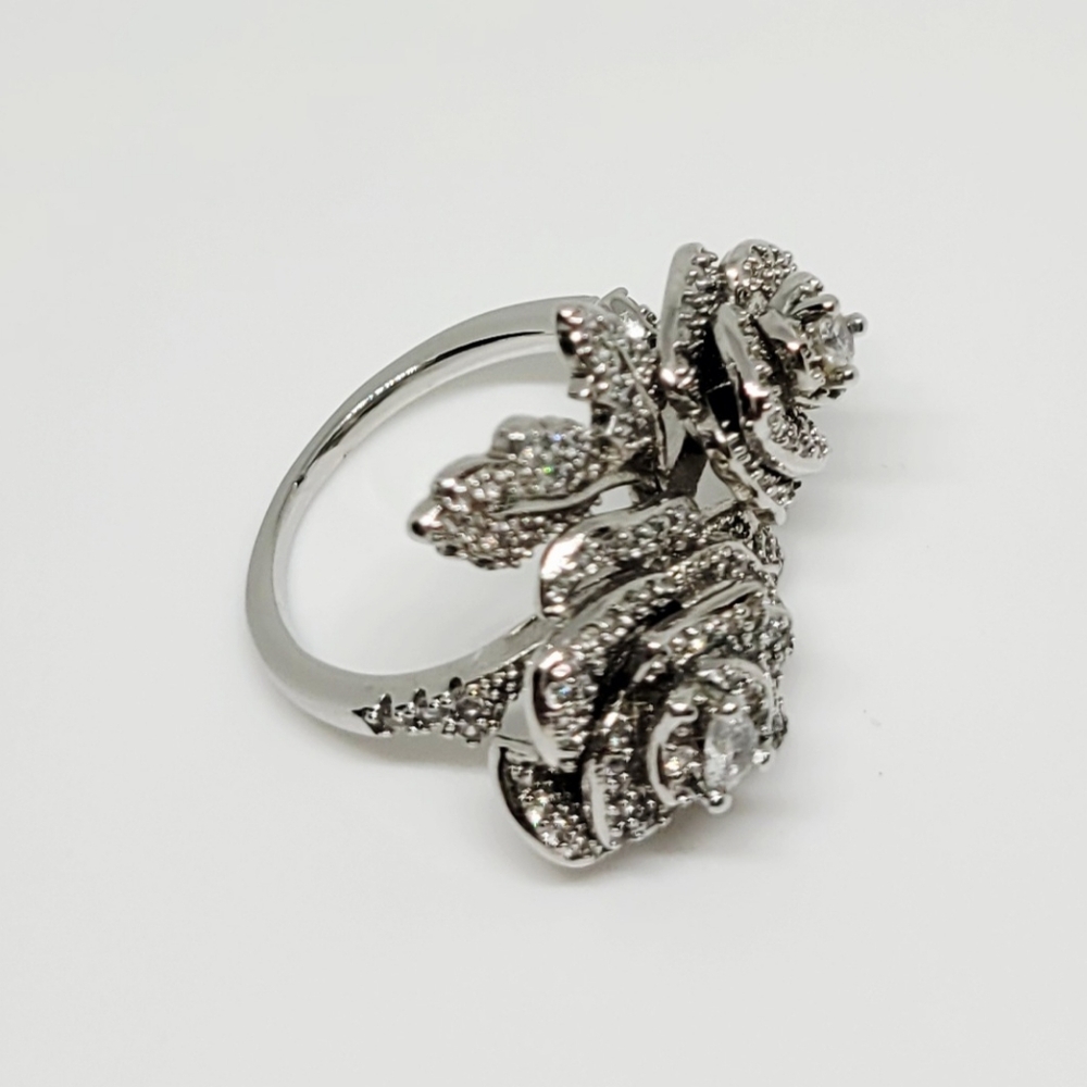 Silver Rose-Shaped Statement Ring With Pav-Cubic … - image 2